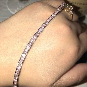 Sterling silver bracelet w/princess cut pink CZ’s